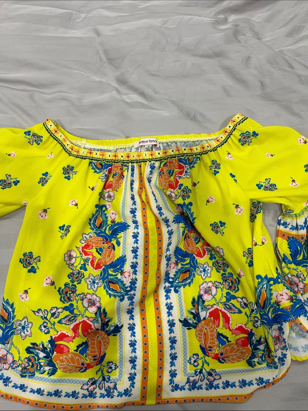 Jealous Tomato Bright Yellow Floral Off-Shoulder Top M
